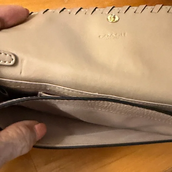 Coach Two-Tone Cream & Taupe Leather Crossbody Wristlet with Black Strap - Picture 11 of 16
